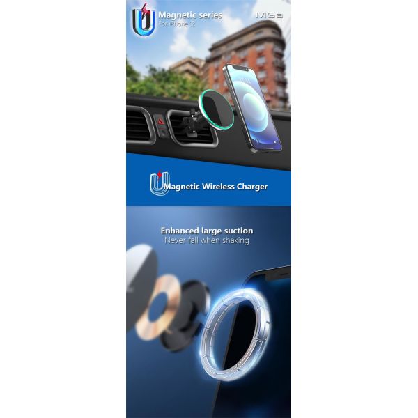 Metal 15w Qi Wireless Charger Portable Magsafe Car Phone Holder