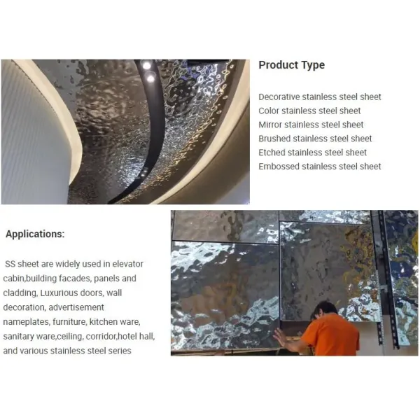 Rippled Water Wave Metal Cladding Panel Decorative 304 Stainless Steel Sheet Ripple Mirror Finish