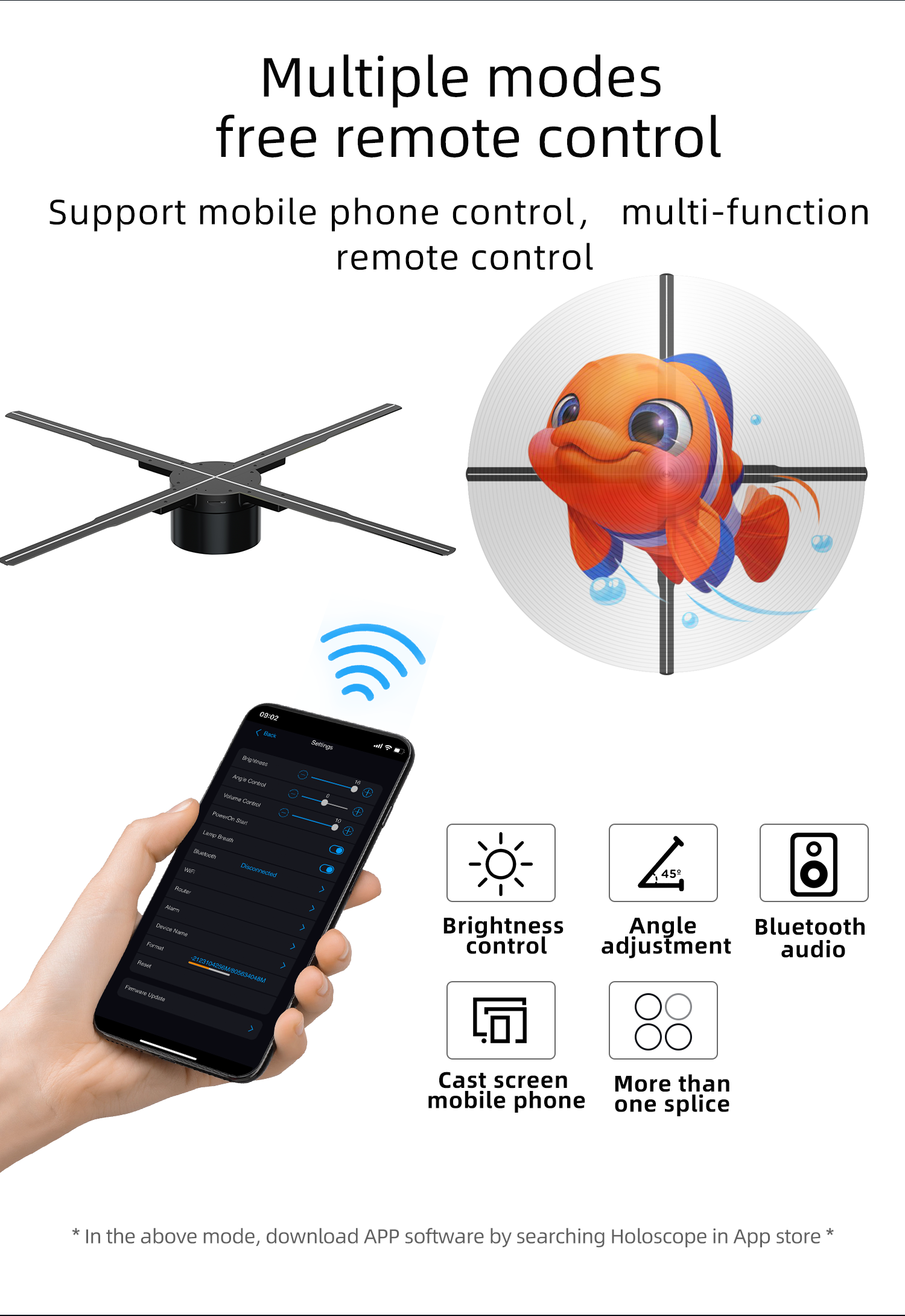 Holographic Fans 3D Advertising Projector Wifi Led Sign Player Remote Advertise Display