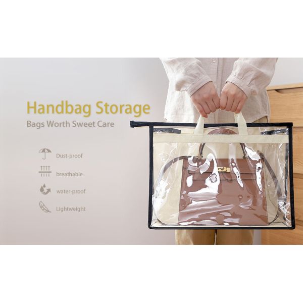 Multi Size, Handbag Storage Dust Cover Bags, Handbag & Purse, Sturdy PVC Organizer Holder With Handle Zipper