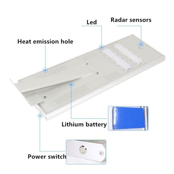 20w 40w 60w Battery Led Solar Street Light Ip65 Waterproof Outdoor Street Lamp