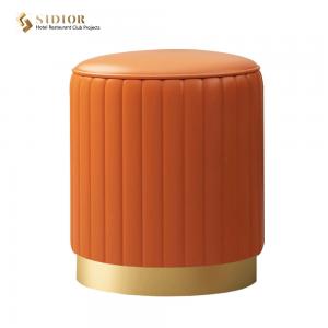 China Steel Base Removable Round Ottoman Pouf PU Leather Foot Stool 33cm Dia on sale