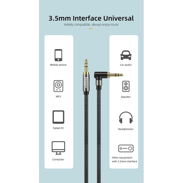 3.5mm AUX Cable Elbow Male To Male Audio Jack Cable 90 Degree