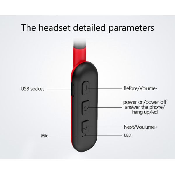 V4.2 Neckband Bluetooth Headphones With Microphone Built In Black Color