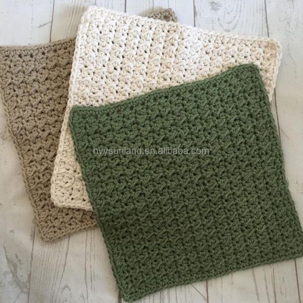 Y-F Kitchen Crochet Wash Cloth 100% Cotton Eco Friendly 3pk 9x9 Knitted Wash Dish Cloths