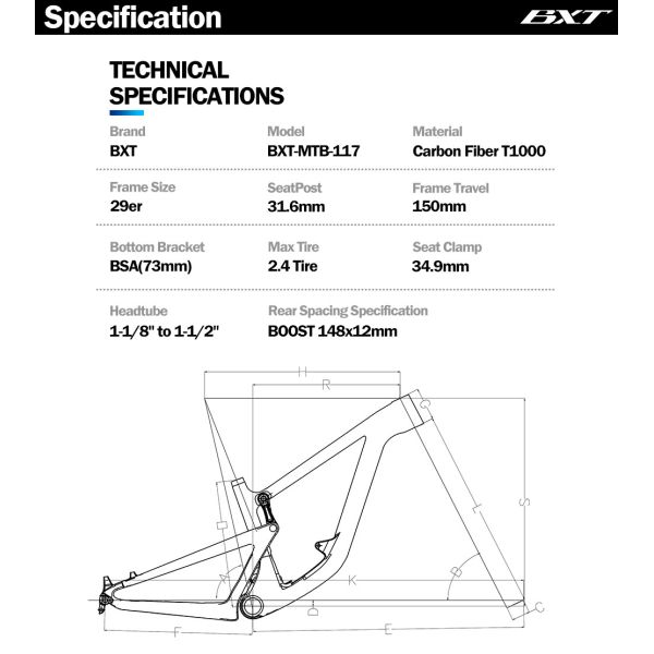 Full Suspension Hardtail Mountain Bike Carbon Frame MTB Frame 29 Boost