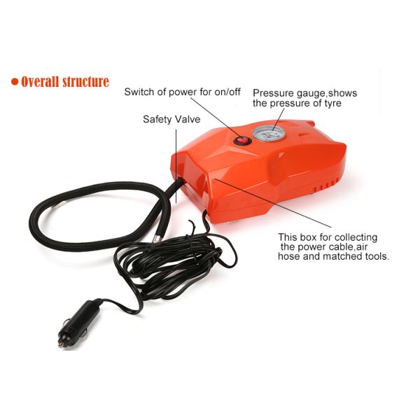 Car Air Pump With Digital Gauge Auto Shut Off 0.6m Air Hose 10A Fuse