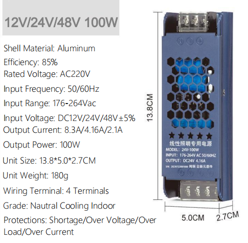 Dedicated Lighting LED Strip Lights Drivers 12V 24V 48V 100 Watt Power Supply
