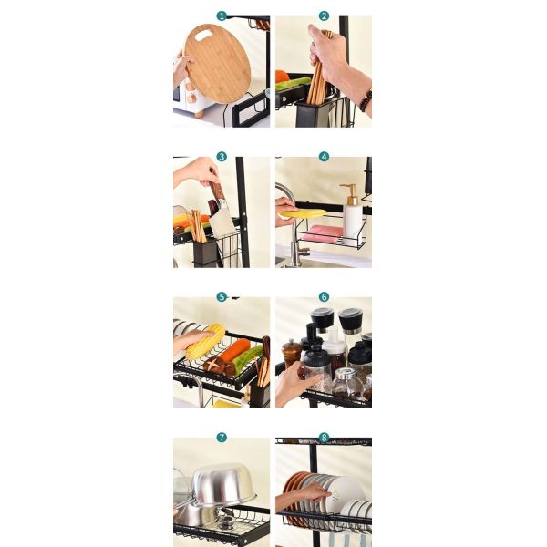 30inch Height 2 Tier Dish Drying Rack , Sink Adjustable Rack 12inch Width