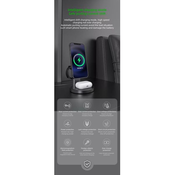 Magnetic 15W ABS Wireless Charging Station For IPhone Airpods Apple Watch