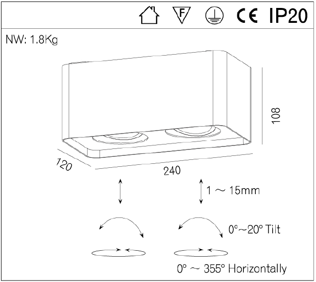 Double Heads 2*7W Adjustable Square COB LED Ceiling Light Changeable Height CE RoHs