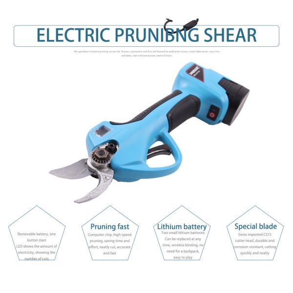 Swansoft LED Display Li-ion battery powered cordless electric pruning operated tree prunner cutting scissors pruner
