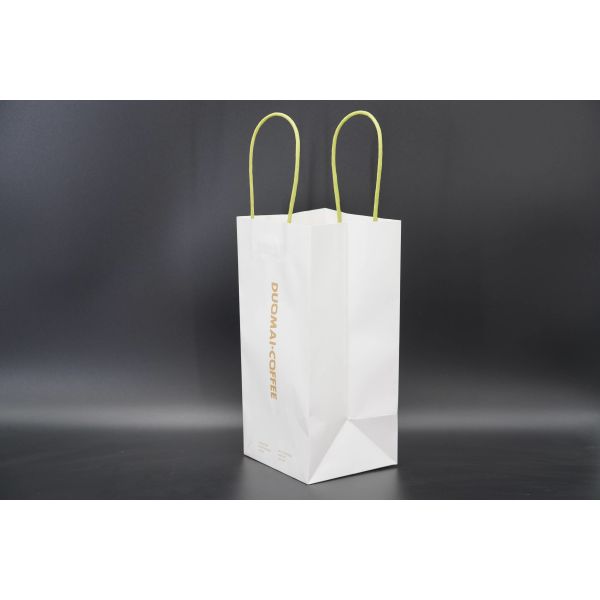 OEM Takeout Kraft Paper Bags With Twisted Handles Single Cup Paper Bag