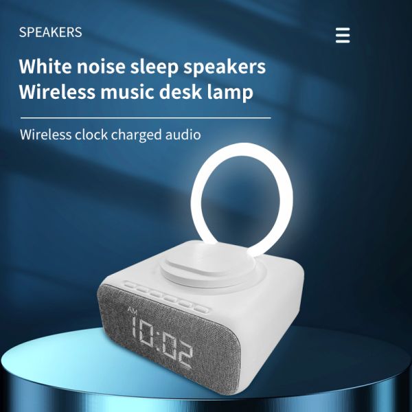 Bluetooth Speaker Bed Lamp Therapy with Digital Alarm Clock Wireless Charger FM Radio