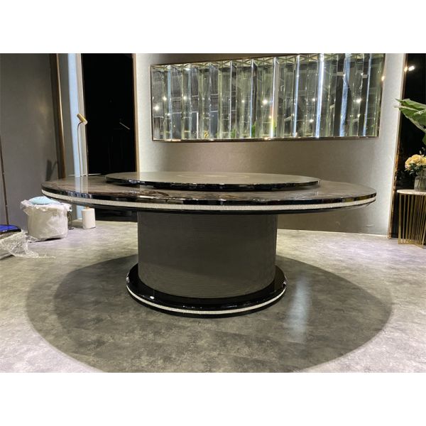 Royal Design Round Turntable Dining Table Burl Veneer Marble Tabletop