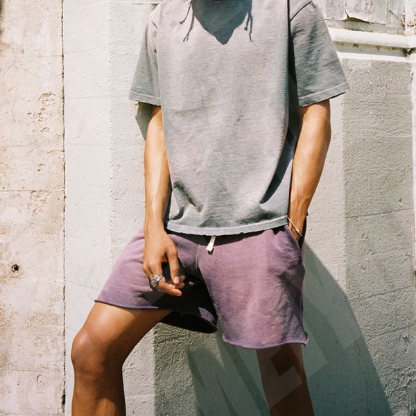 Solid Color Mens French Terry Shorts Acid Washed Streetwear Outfits Shorts