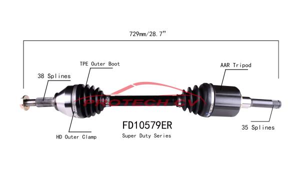 FD10579ER CV Axle Assembly Heavy Duty Clamp TPEE Boot Cold Forging Grinding
