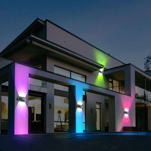 2 Mode RGB Wall Light LED Solar Powered Lights IP65 Color Changing