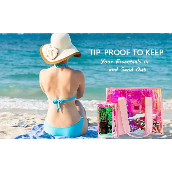 pink  Iridescent beach tote bag