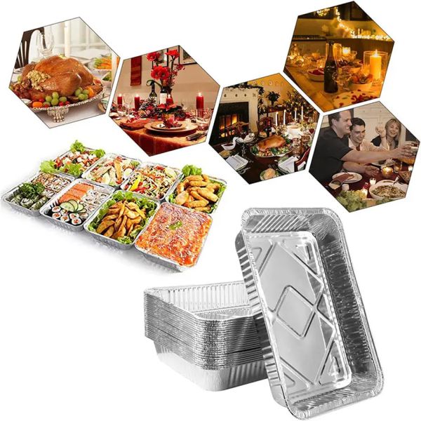 Medium Aluminum Foil Tray Disposable Aluminium Foil Take Out Containers With Lid