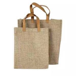 China Pu Handles 100% Burlap Fabric Jute Tote Bags BSCI Approved wholesale