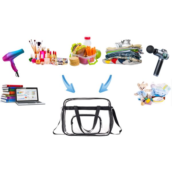 Clear Bags, Stadium Approved, See Through Tote Bag, Shoulder Strap, Large Transparent Bag