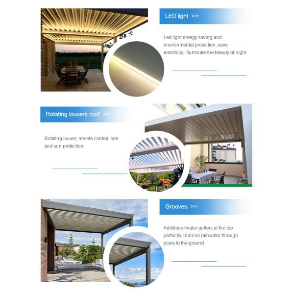 outdoor backyard Modern Aluminium Motorized Opening louvered shutter Roof Pergola for sale