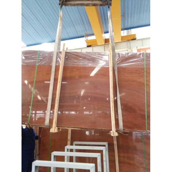 Wooden Grain Red Natural Stone Slabs Panel Custom Size 2.69g / Cm³ Density