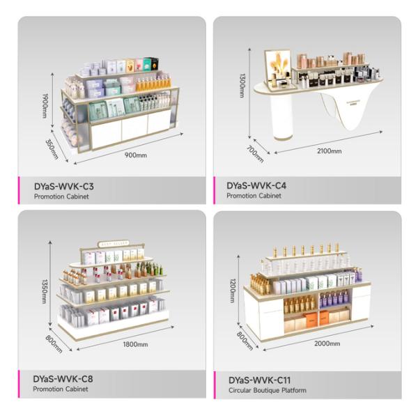Beauty Store Rack White Wooden Skincare Cabinet With Light Box For Multi-Functional Store Furniture And Luxury Display Cabinet