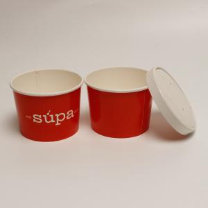 China 12oz Disposable Hot Soup Bowls With Lids , Red Paper Take Away Soup Container on sale