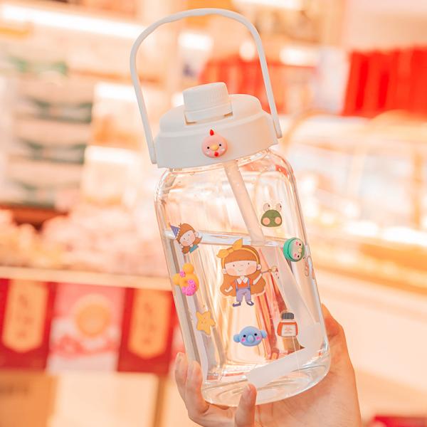 Custom Colorful Juice Glass Drinking Bottles Cup With Straw Lid 300ml