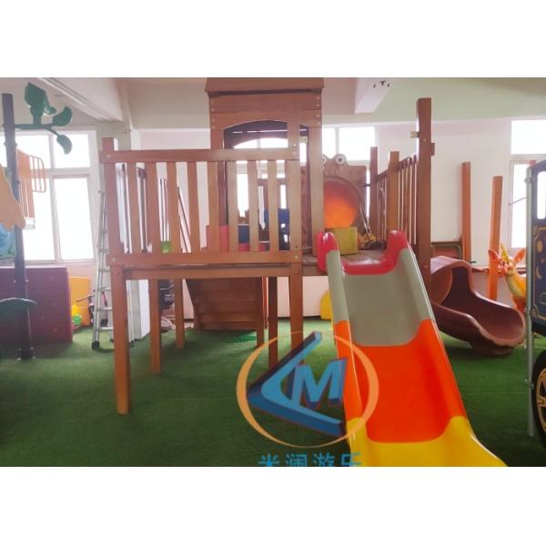 Kindergarten Outdoor Playground Slide With Plastic Wood Material 7.5x6m
