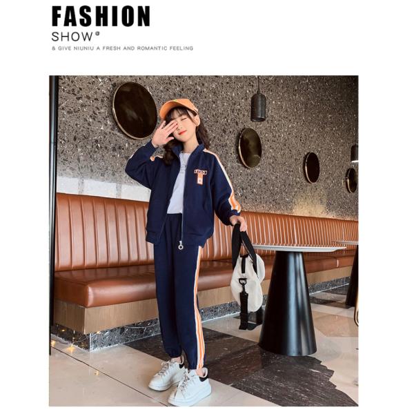 Autumn Winter Girls Sports Children Clothing Set Outfit Stand Collar Foreign Style
