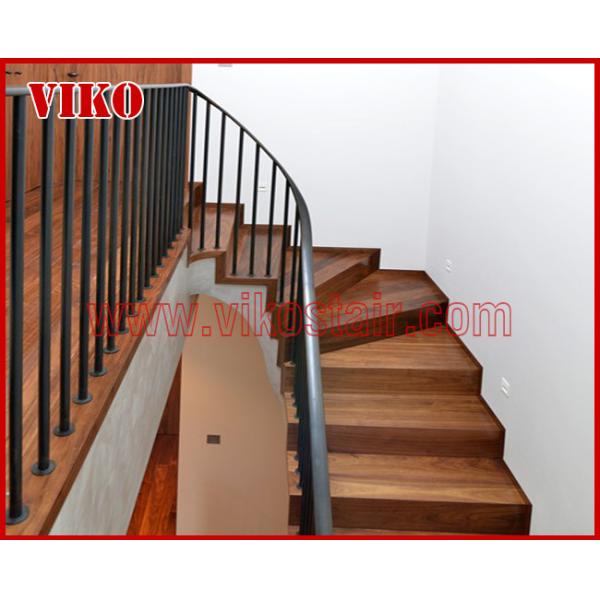 Wrought Iron Staircase VK85S Wrought Iron Handrail Tread Beech ,Railing tempered glass, Handrail b eech Stringer,carbon