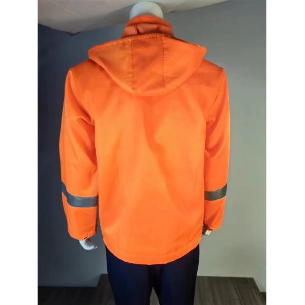100% Polyester 280GSM Orange Jacket with Reflective Strips and Detachable Hood and Without Pocket