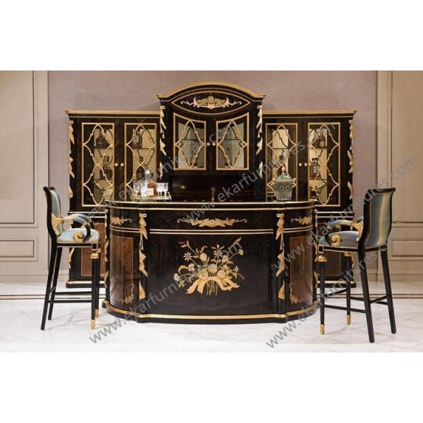 French Vitrine Carved Front Oval China Cabinet With Drawer Black Gold Lacquer TP-029