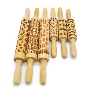 China Halloween Design Embossed Bamboo Wood Rolling Pin embossing rolling pin on sale