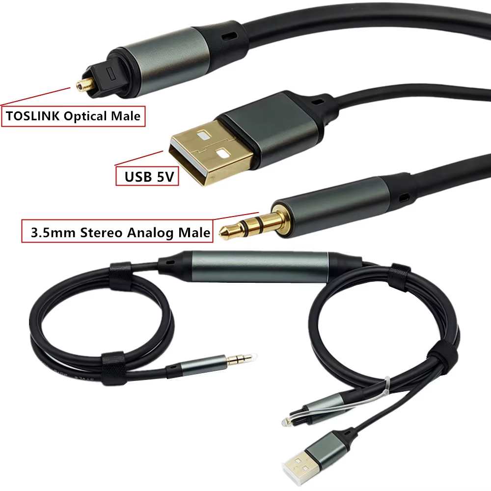 Premium Toslink Cable to 3.5mm AUX Audio Cable for Crystal Sound