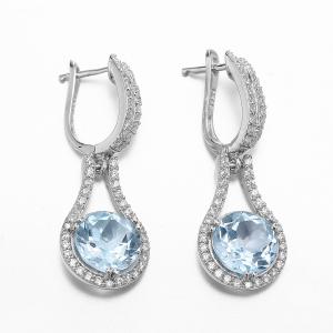 China English Lock Blue Topaz Dangle Earrings White Gold 4.0g wholesale