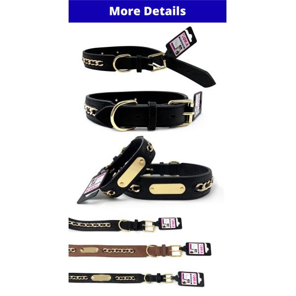 Genuine Leather Dog Collars With Metal Braided Design Engraved Nameplate