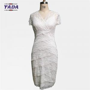 China Fashion lace v-neck short sleeve elegant women ladies white dress for mature woman wholesale