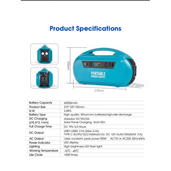 Home Portable Generator Power Station 100W 148wh Solar Power Generator For Camping