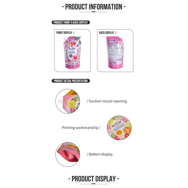 2kg Portable Stand Up Spout Pouch Laundry Detergent Packaging Bag Laundry Detergent Packing Bag
