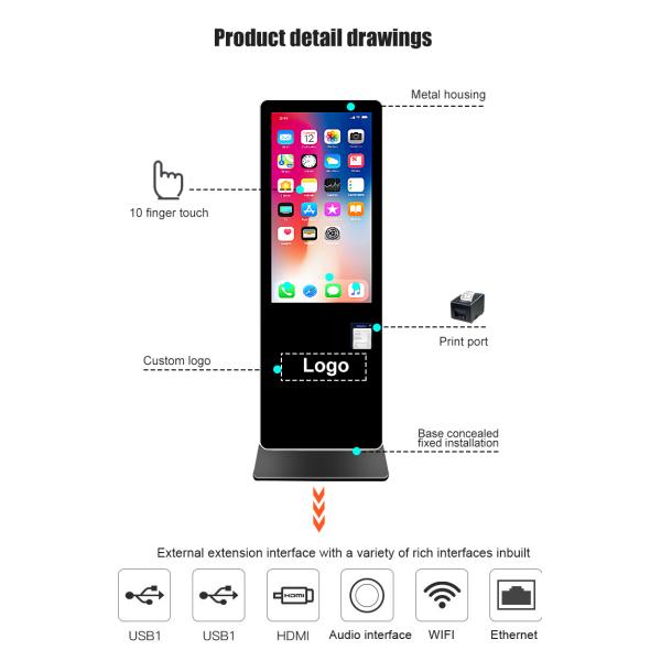 43 Inch G+F Touch Screen Kiosk Information Checking Station With Thermal Printer
