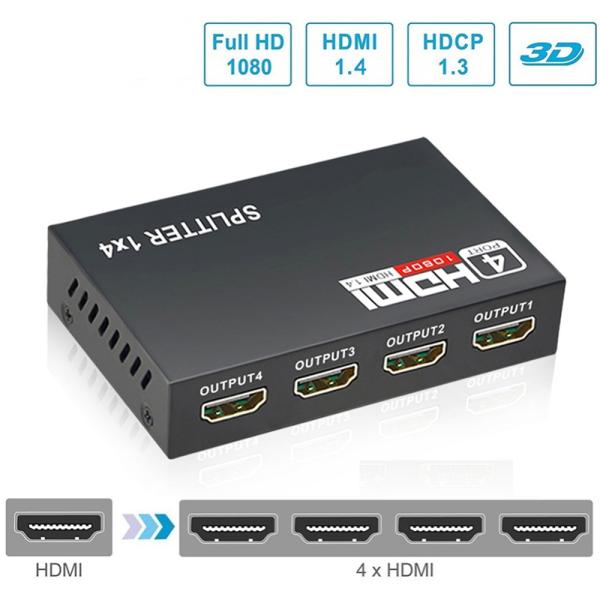 Professional HDMI Splitter 1x4 Full HD 3D 1080P 4 Ports Converter For TV Female-Female