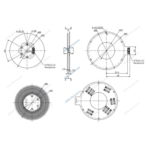 PCB-style Pancake Slip Ring with electric power and CAN signal for robotic