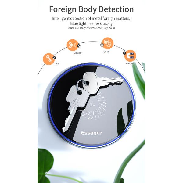 Mirror Desktop Qi Wireless Phone Charger Magnetic 15W With 1m Cable Type-C