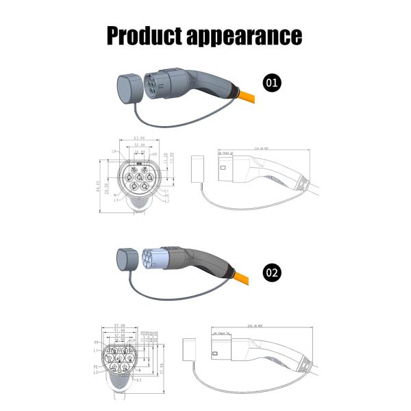 UL94-V0 Flame Class 16A-32A Type 1 to Type 2 EV Charging Cable for Electric Vehicles