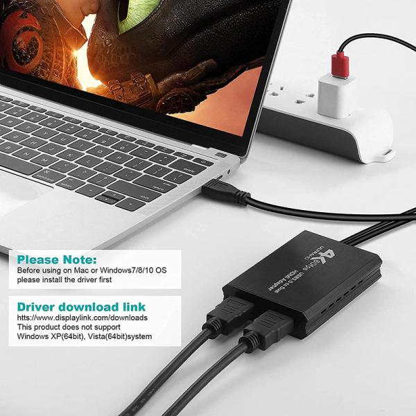 Non-Shielded USB 3.0 Dual HDMI x2 Output Audio Convertor Converter for Laptop Monitor