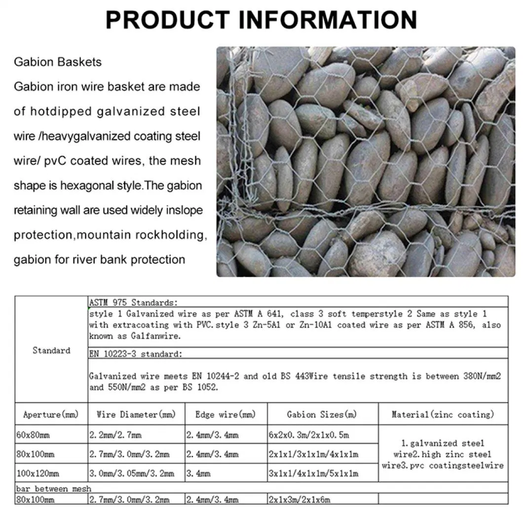 Hexagonal Wire Mesh Gabion Box PVC Coated Retaining Wall Gabion
